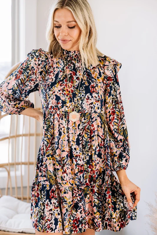 Cozy Apparel Nothing To Lose Navy and Peach Babydoll Dress