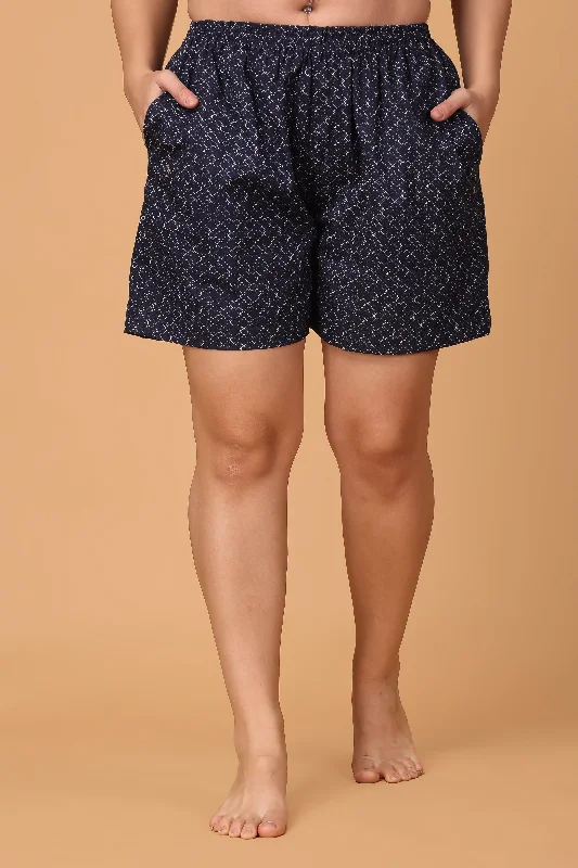 Sporty Comfort Navy Printed Poplin Shorts
