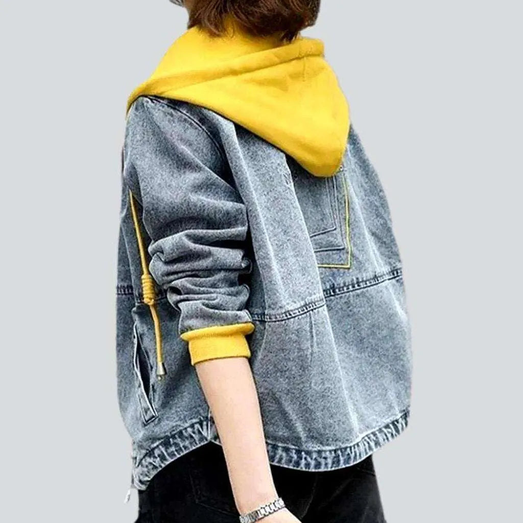 Comfortable Jeans Yellow hoody embroidered denim jacket