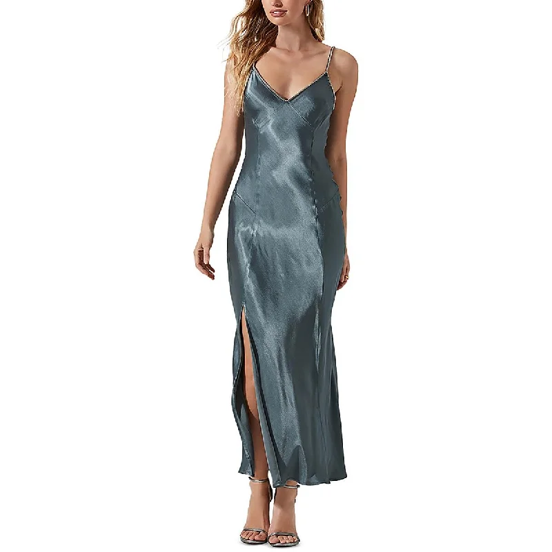 Layered Style ASTR the Label Womens Kathleen Satin Embellished Maxi Dress