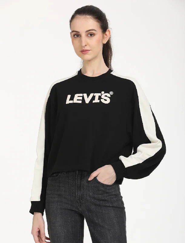 Comfortable Sweaters Women's Brand Logo Black Crew Neck Sweatshirt