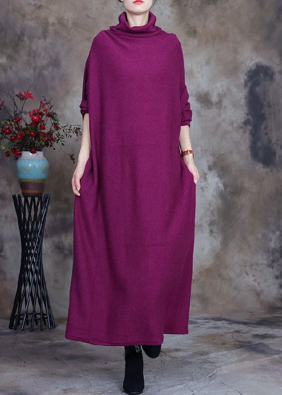 Warm Wear Bohemian purple red Loose Knit Holiday Dress Spring