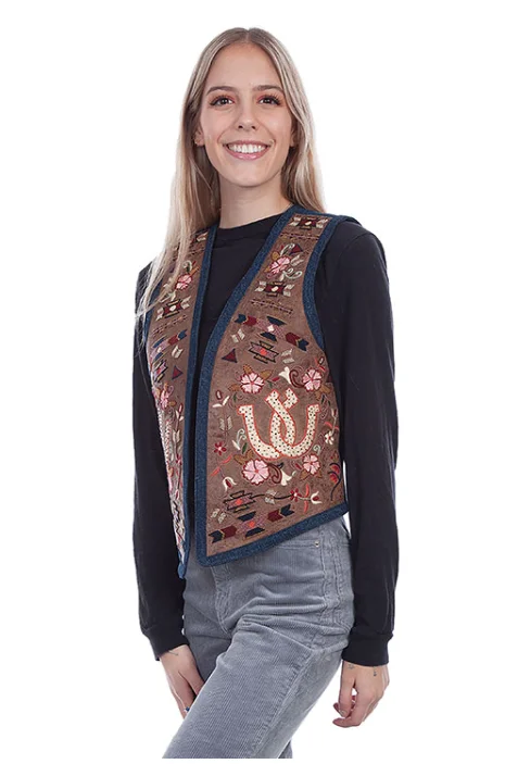 Fashionable Comfort Women's Leather Embroidered Vest