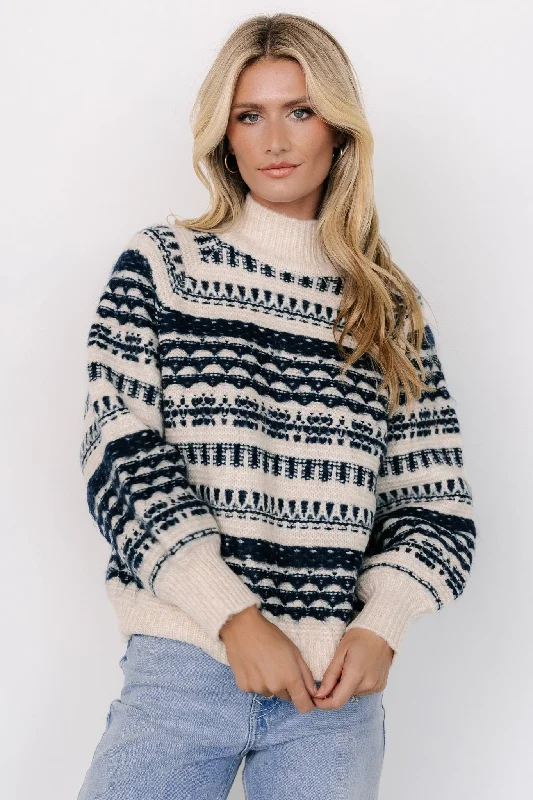 Comfy Dress Guadalupe Mock Neck Sweater | Ivory + Navy