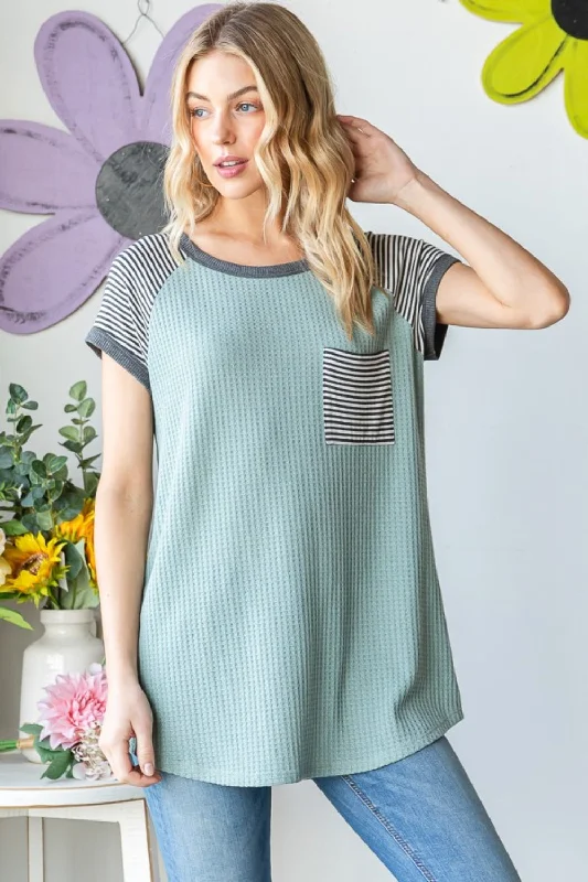 Smart Comfort Wear Striped Short Sleeve Waffle T-Shirt