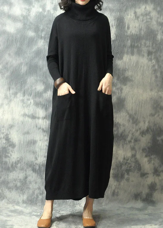 Light Layers Women Black Turtleneck Pockets Fall Knit Dress