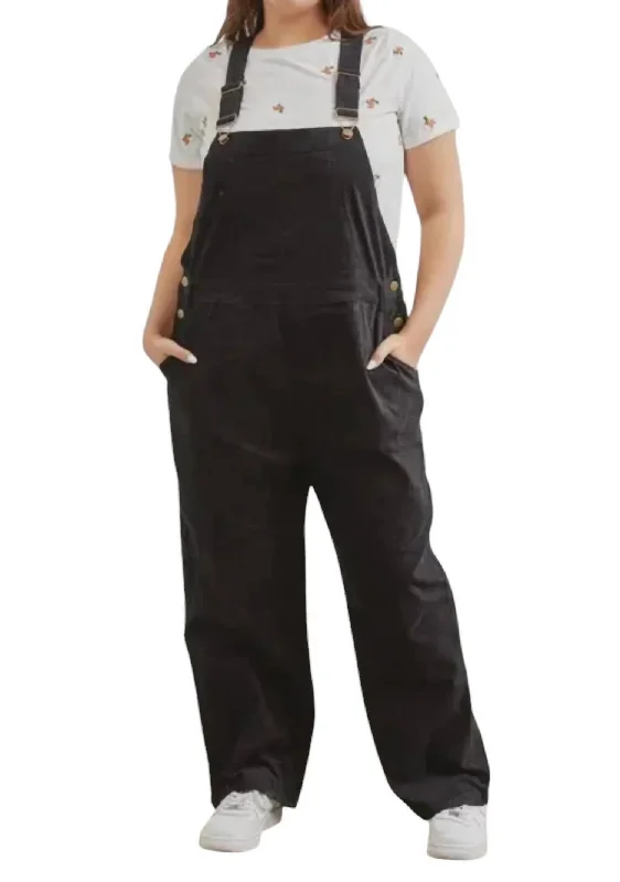 Soft Textures Velvet Overalls Plus In Black