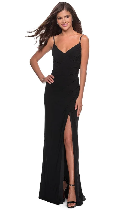 Comfortable Jeans La Femme - 28079 Long Surplice High Slit Jersey Gown