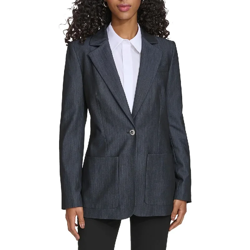 Trendy Layers Calvin Klein Womens Shoulder Pads Long Sleeve One-Button Blazer