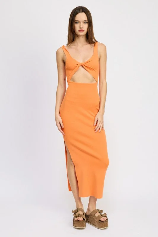 Casual Fit Wear FRONT KNOT MIDI DRESS WITH CUTOUT