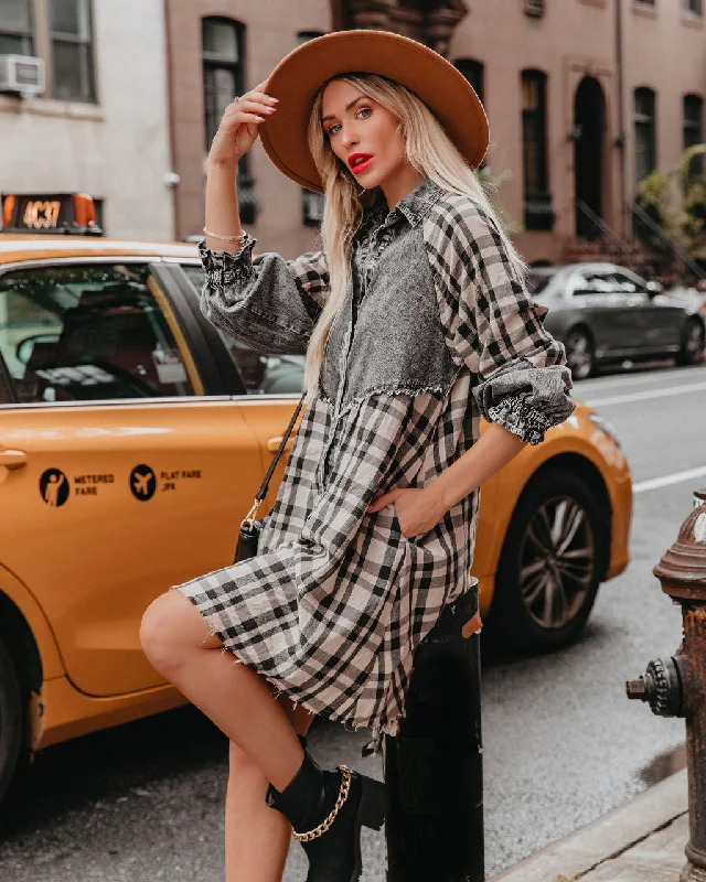 Urban Chic Chantye Pocketed Plaid Acid Wash Shirt Dress - FINAL SALE