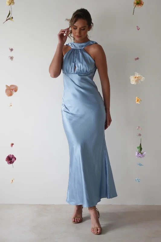 Soft Layers Lauryn Halter Neck Maxi Dress | Light Blue