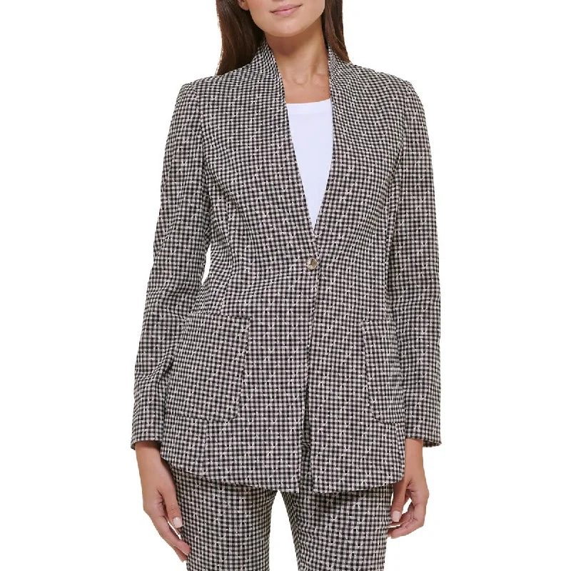 Soft Textures Tommy Hilfiger Womens Printed Padded Shoulder One-Button Blazer