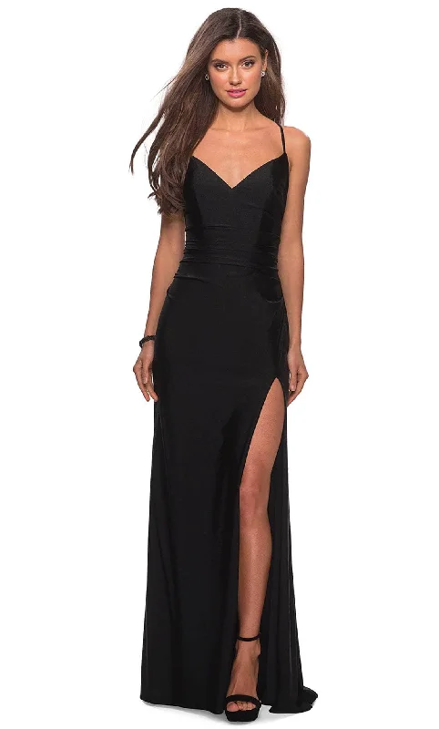 Cozy Fashion La Femme - 28206 Long Crisscross Strapped High Slit Sheath Gown