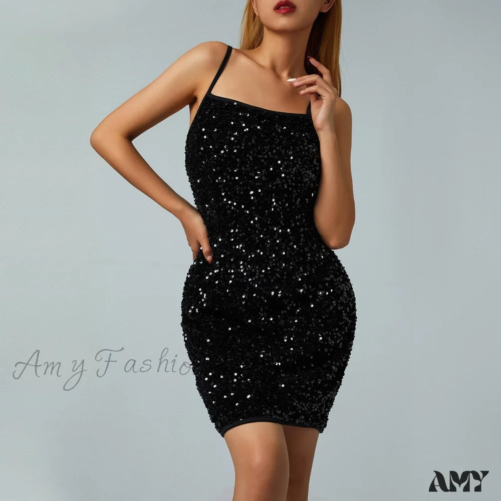 Sporty Comfort Amy Fashion - Sleeveless Sparkle Sequins Slim Mini Sexy Party Dress