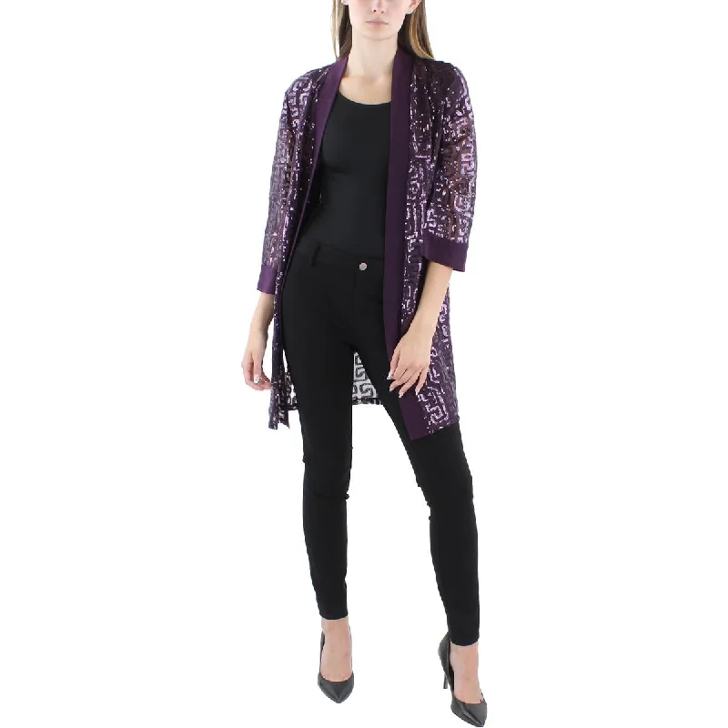 Modern Chic R&M Richards Womens Sequined Mesh Open-Front Blazer