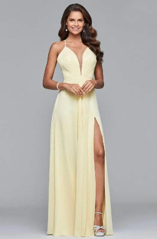 Chic Comfort Wear Faviana - 7747 Illusion Plunging Neck Strappy Open Back Chiffon Dress