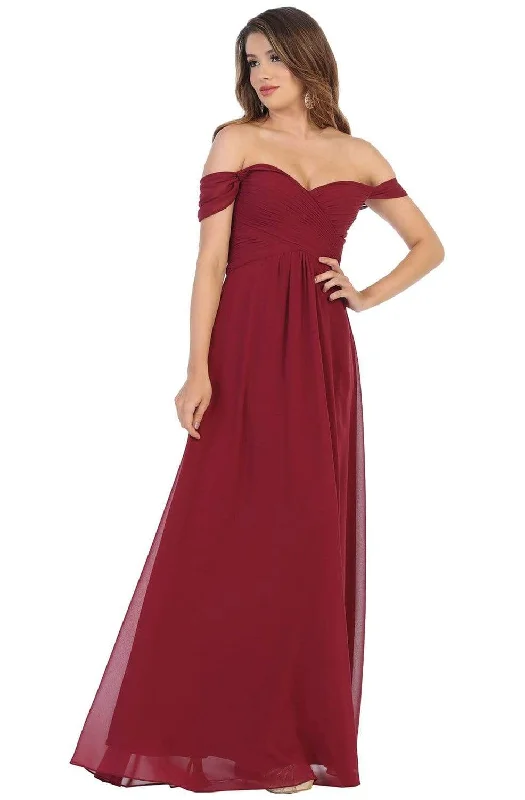 Relaxed Looks May Queen - MQ1711 Draped Off Shoulder Chiffon A-Line gown