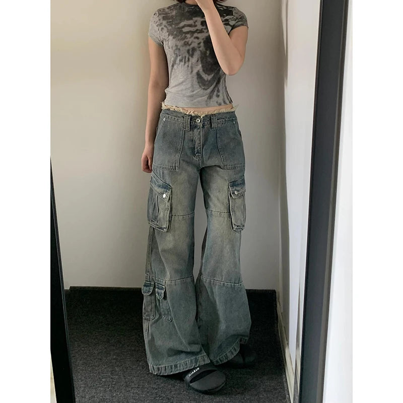 Soft Looks Blue Cargo Harajuku Denim Aesthetic Oversize Vintage Trashy Jeans