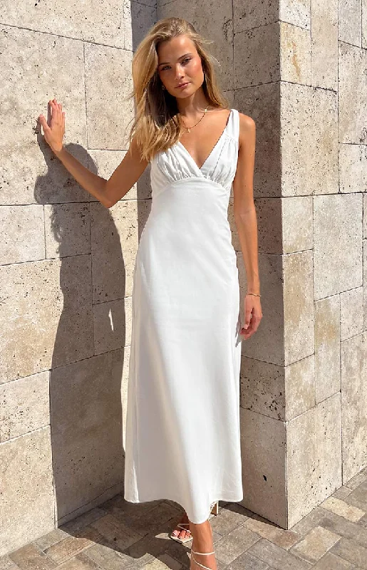 Warm Layers Verlaine White Linen Blend Maxi Dress