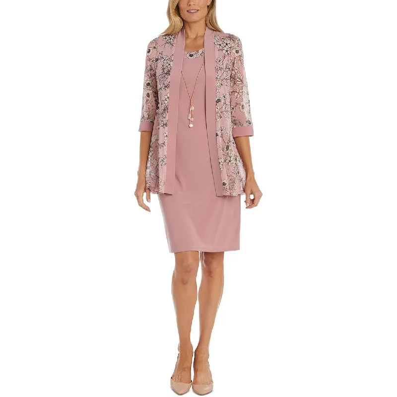 Versatile Casuals R&M Richards Womens Petites Floral Print Cardigan Open-Front Blazer