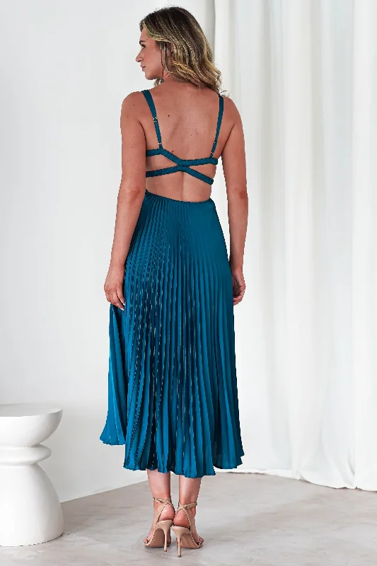 Relaxed Weekend Wear Cheri Pleated Midaxi Dress | Teal