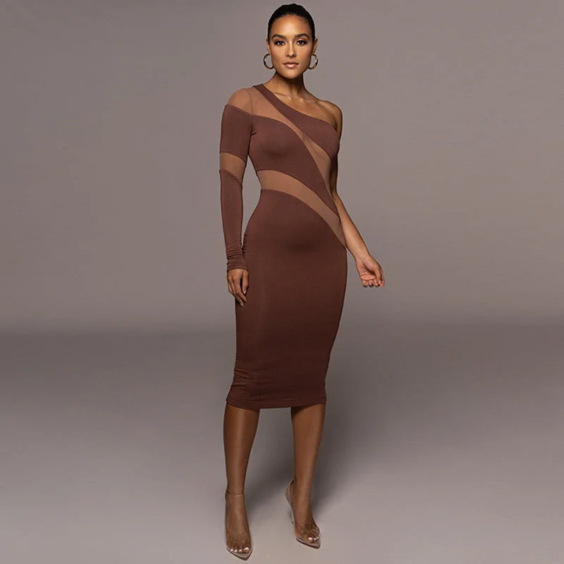 Relaxed Tops Jill Mesh See Through Patchwork Midi Dress