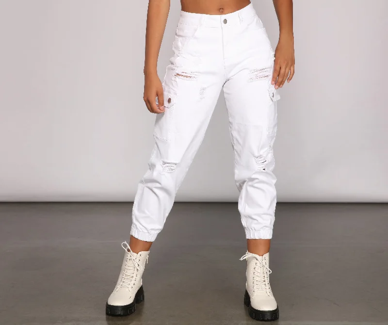 All-Day Style High Rise Destructed Cargo Joggers