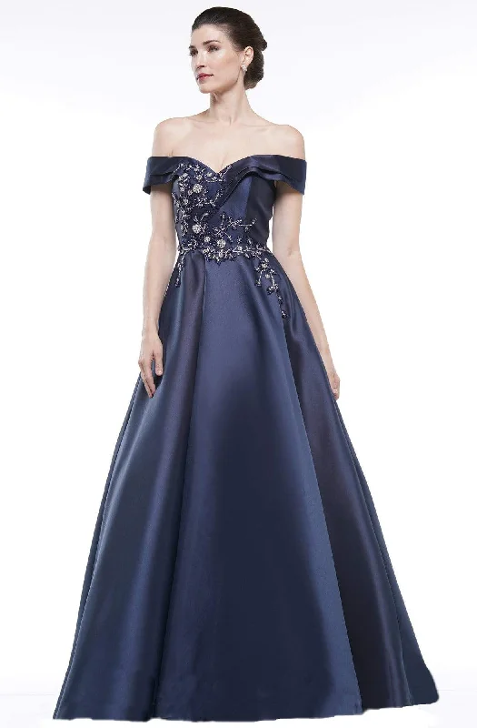Casual Fit Marsoni by Colors - MV1008 Floral Beaded Surplice Off Shoulder Gown