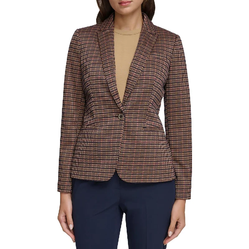 Casual Chic Outfits Tommy Hilfiger Womens Houndsooth Shoulder Pads One-Button Blazer