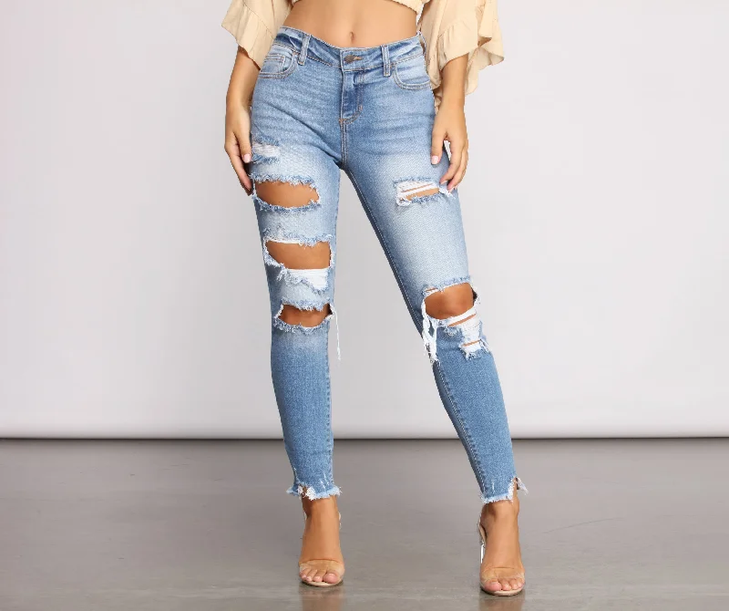 Soft Textures Mid Rise Frayed Cropped Skinny Jeans
