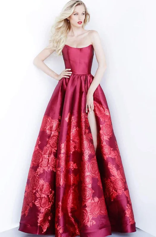 Relaxed Weekend Wear Jovani - 02038 Strapless Scoop Neck Floral Embroidered Gown