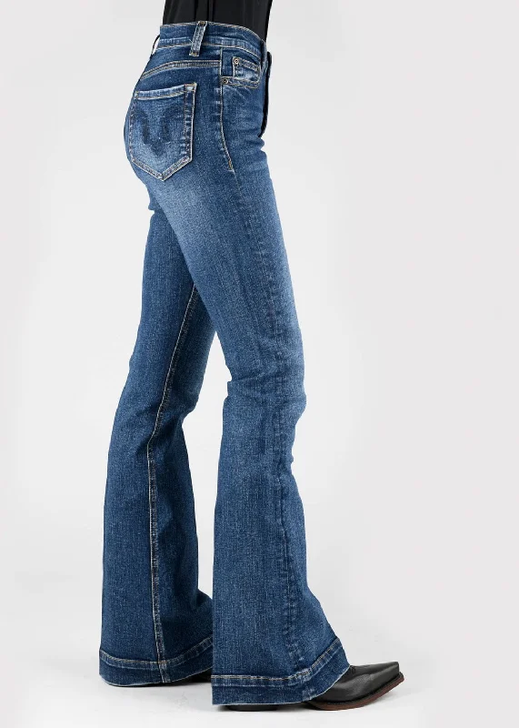 Easy Comfort Style Stetson Womens 921 High Waist Flare Deco Dark Wash Cotton Blend Jeans