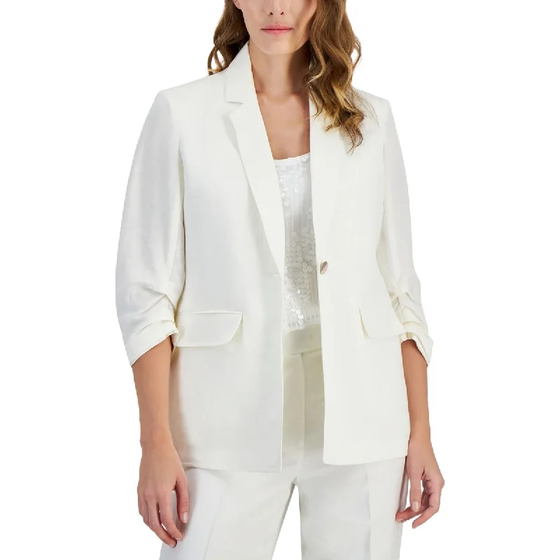 Trendy Comfort Wear Anne Klein Womens Ruched Linen One-Button Blazer