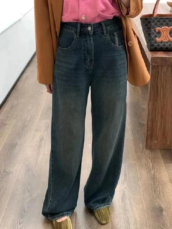 Trendy Comfort Wear Vintage Blue Wash Distressed High Rise Boyfriend Jeans