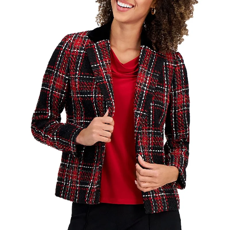 Simple Comfort Kasper Womens Velvet Tweed Open-Front Blazer