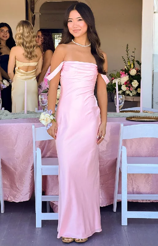 All-Day Outfits Ella Light Pink Off Shoulder Formal Maxi Dress