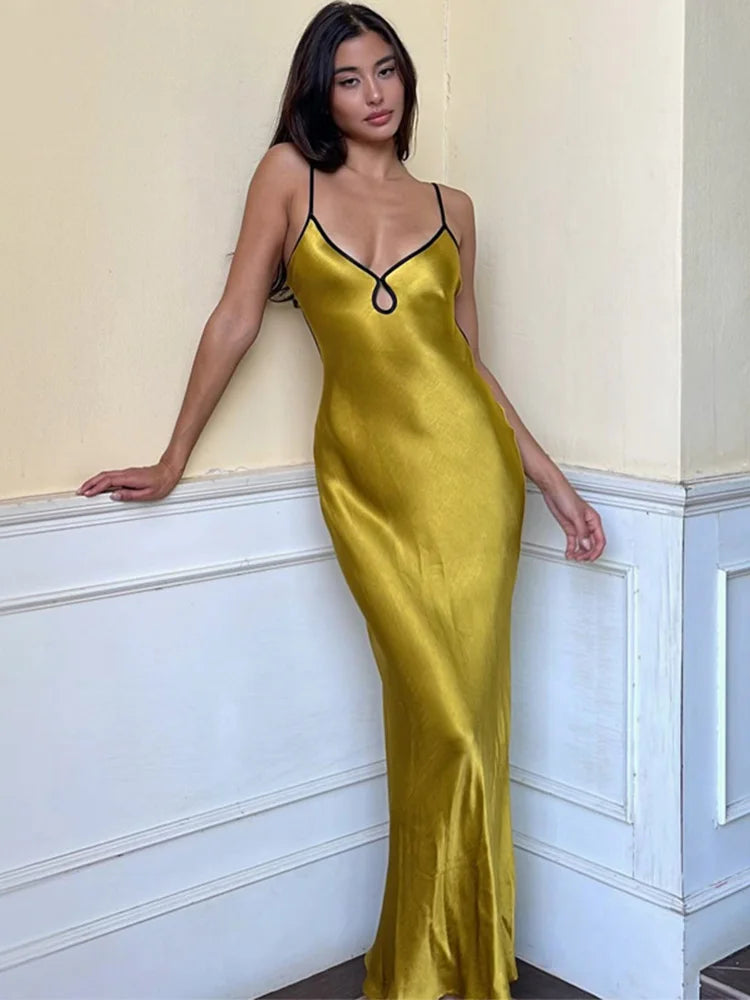 Easygoing Fashion Sleeveless Backless Patchwork Lace Up Cut Out Elegant Sexy Maxi Beach Outfit Midi Dresses