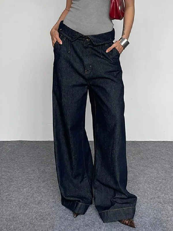 Urban Chic Vintage Foldover Straight-Leg Cargo Jeans