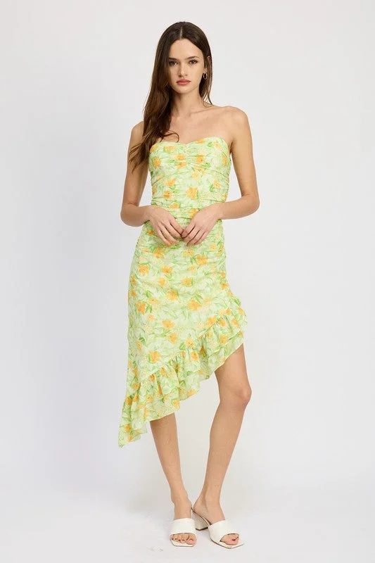 Weekend Comfort Wear ASYMMETRIC MIDI DRESS WITH RUFFLE DETAIL