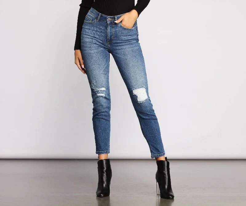 Cozy Chic Trends High Rise Knee Slit Skinny Jeans
