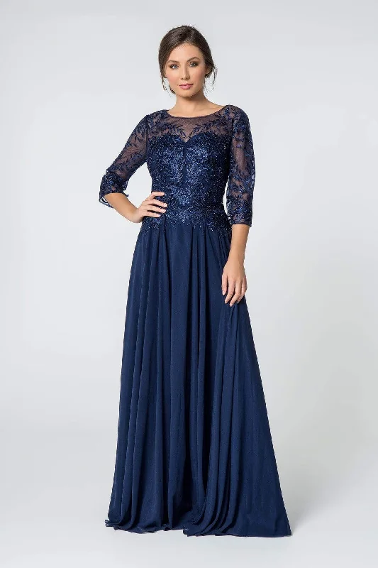 Classic Comfort Elizabeth K - GL2810 Embroidered Bateau Chiffon A-line Gown