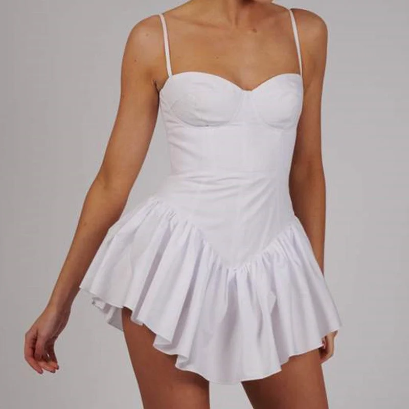 Soft Feel Annet Solid White Spaghetti Strap Mini Dress