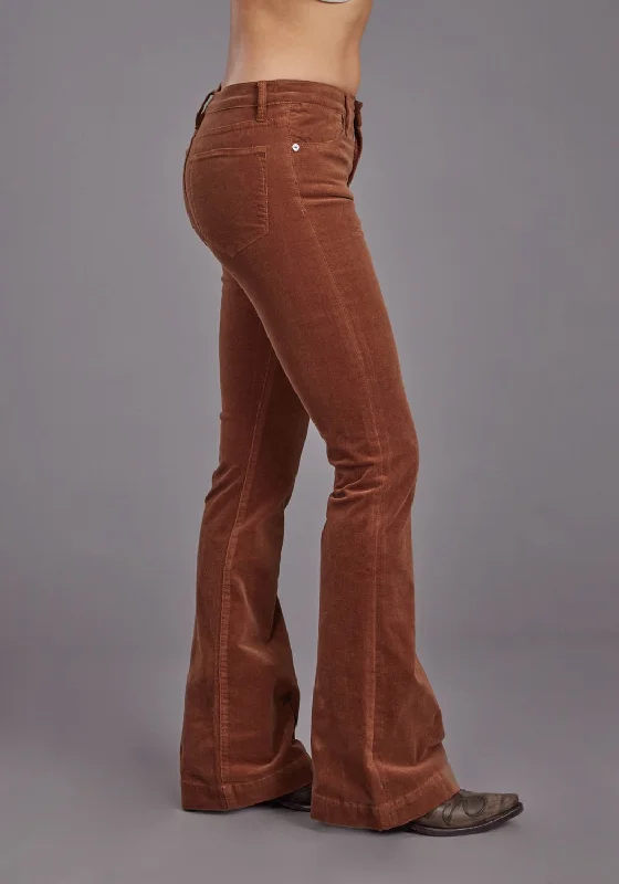 Soft Comfort Wear Stetson Womens 921 High Waist Flare Corduroy Brown Cotton Blend Jeans