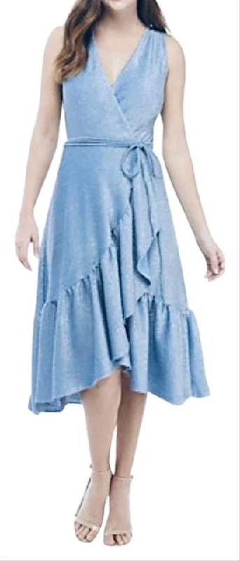Relaxed Jackets Glamour - 81016MU Sleeveless Wrap Glitter Ruffled Hem Dress