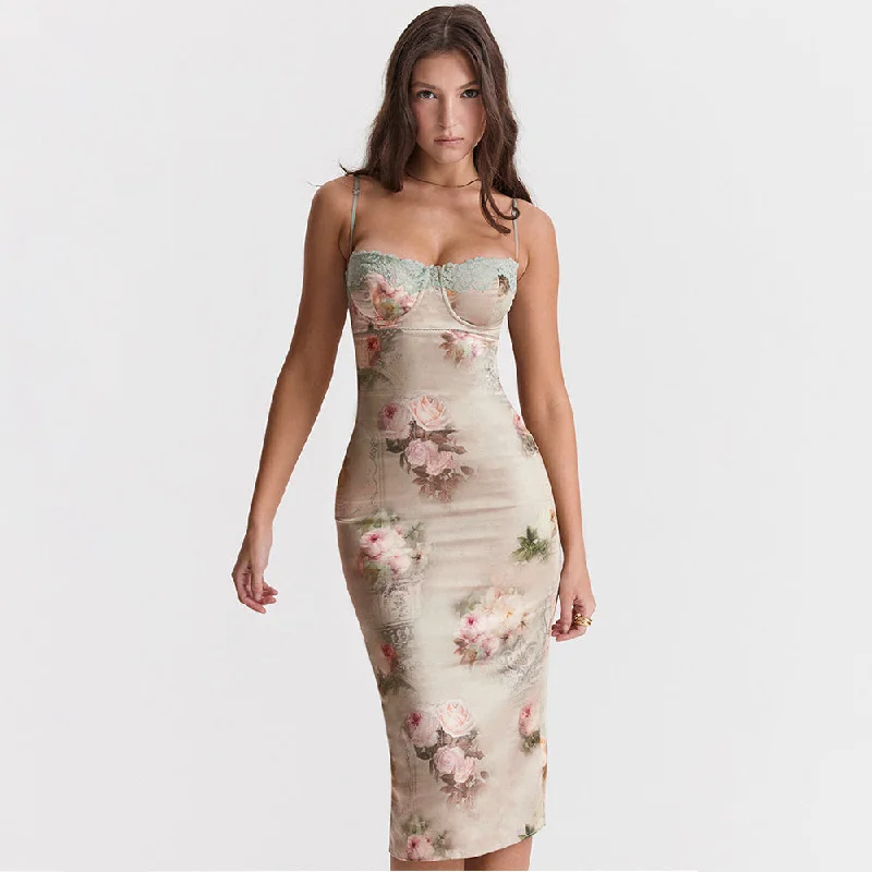 Versatile Style Kimberly Spaghetti Strap Lace Print Midi Dress
