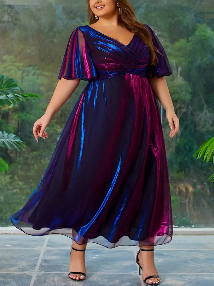 Cozy Essentials Nadine Plus Size Maxi Gown in Shimmery Metallic