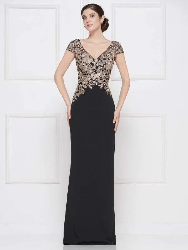 Timeless Style Rina Di Montella - RD2652 Embroidered Vneck Stretch Crepe Sheath Dress Timeless Style Rina Di Montella - RD2652 Embroidered Vneck Stretch Crepe Sheath Dress