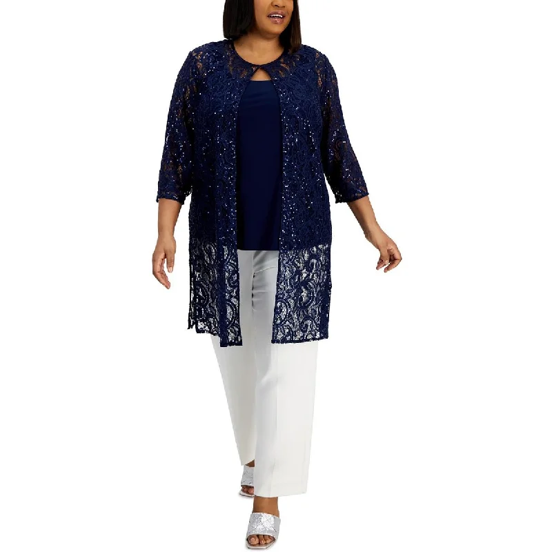 Sporty Wear Alex Evenings Womens Plus Lace Sequined Duster Blazer
