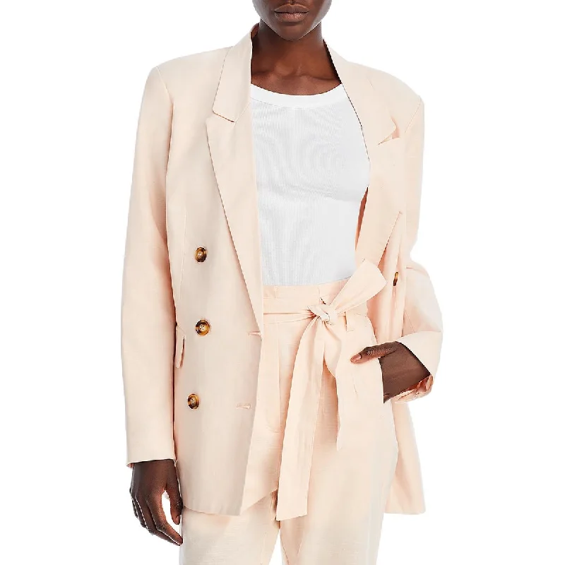 Relaxed Clothing Aqua Womens Linen Blend Lapel Two-Button Blazer